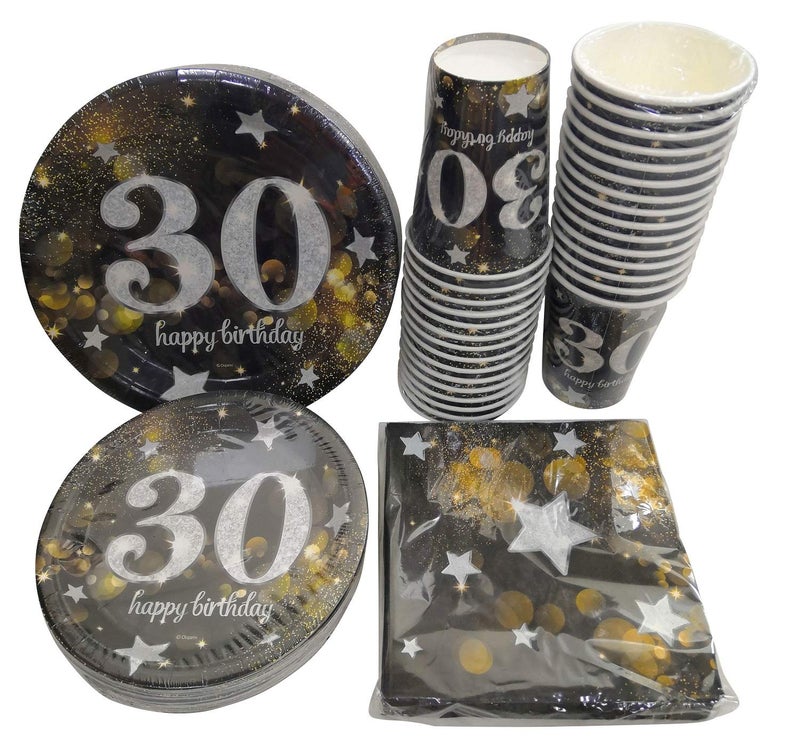 Oojami 120-Piece 30th Birthday Party Pack â€“ Serves 30 Includes 9" Dinner Plates, 7" Dessert Plates 12oz Cups & 3-Ply Napkins Complete Disposable Tableware Set for 30th Birthday Celebrations - Image 5